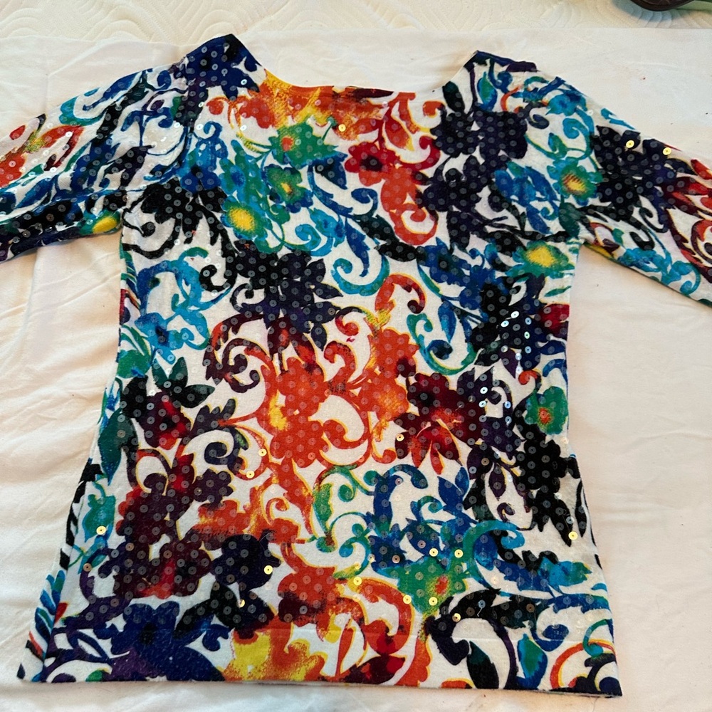 Carmen Marc Valvo Multicolor Sequin Knit Sweater. Very classy!